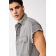 Solid-colour vest with frayed sleeve trims