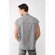 Solid-colour vest with frayed sleeve trims