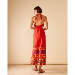 Ambrosia, Loom-paneled cut-out waist linen maxi dress