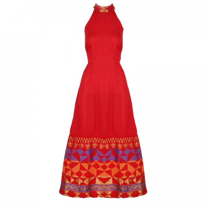 Ambrosia, Loom-paneled cut-out waist linen maxi dress
